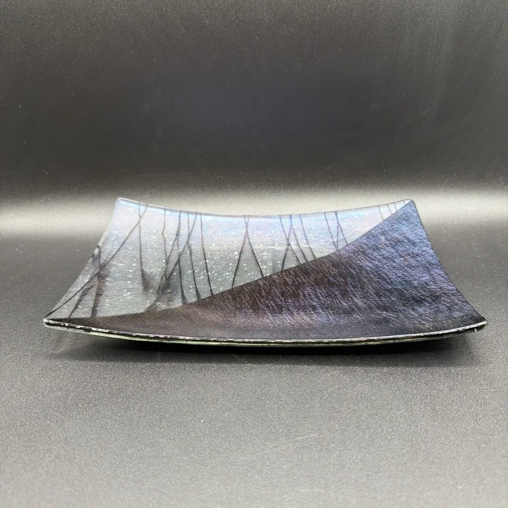 Kurt McVay Signed Dichroic Art Glass Tray Iridescent Fused Studio Glass Vintage
